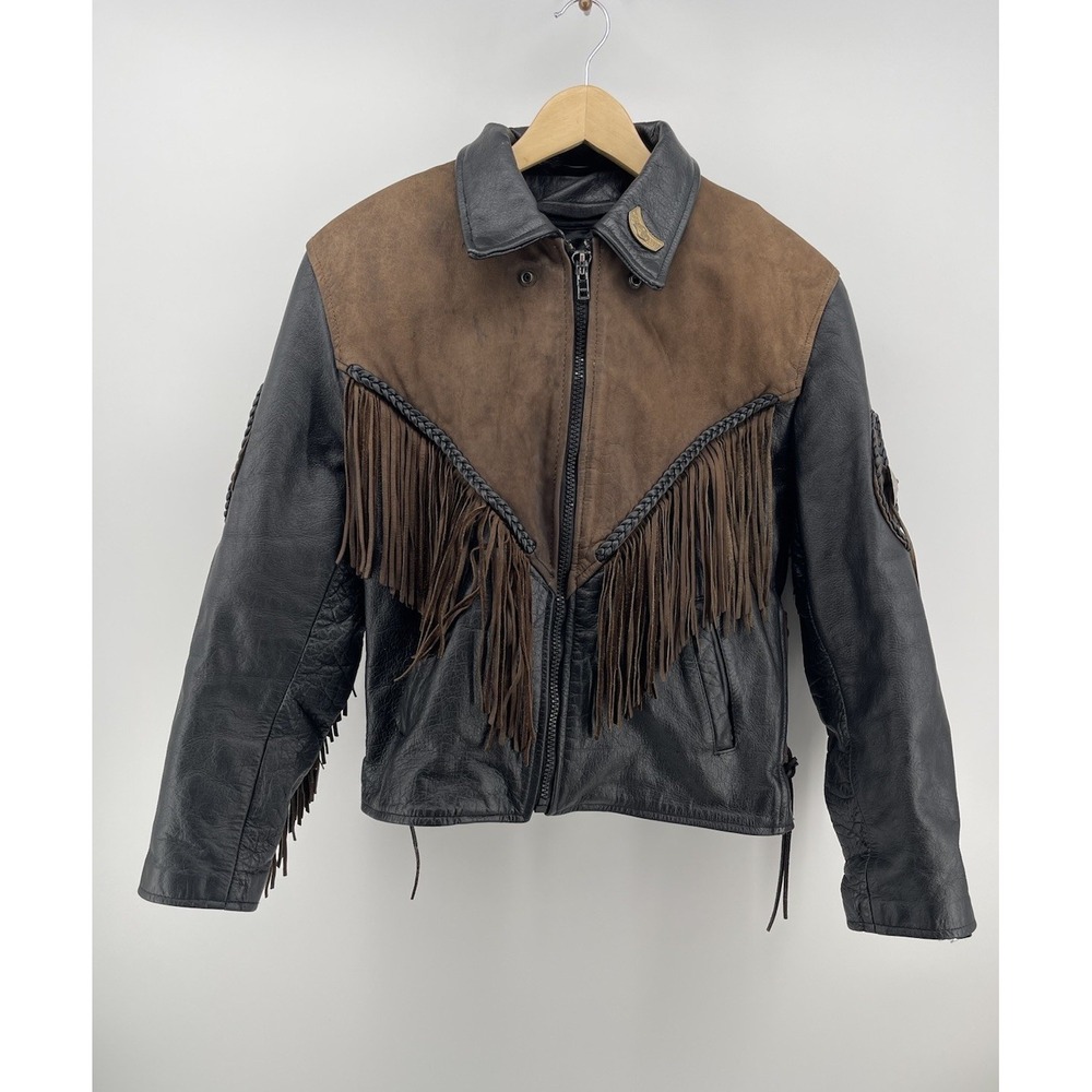 Vintage‎ Leather King Fringe Motorcycle Jacket Western Biker XXL Made USA